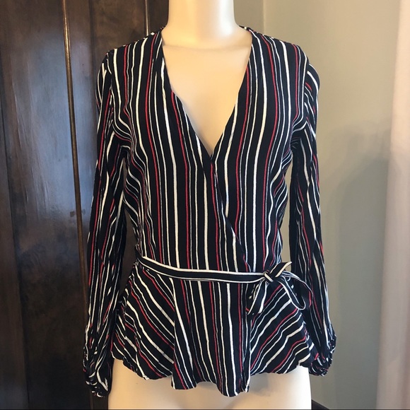 YUMI KIM Posh Life Surplice Wrap Stripe Blouse - Picture 2 of 8